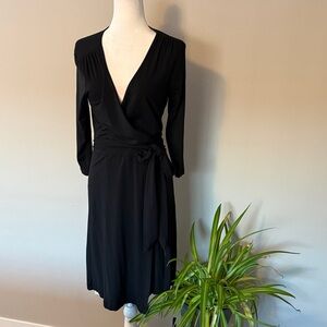 Banana Republic Black Wrap Long Sleeve Dress stretch classic work Preppy SZ M